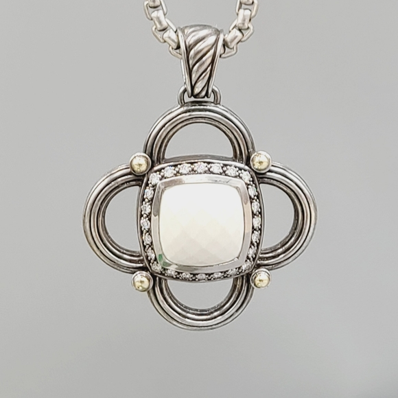 David Yurman Renaissance White Agate Diamond Pendant Enhancer With Gold - Picture 6 of 16
